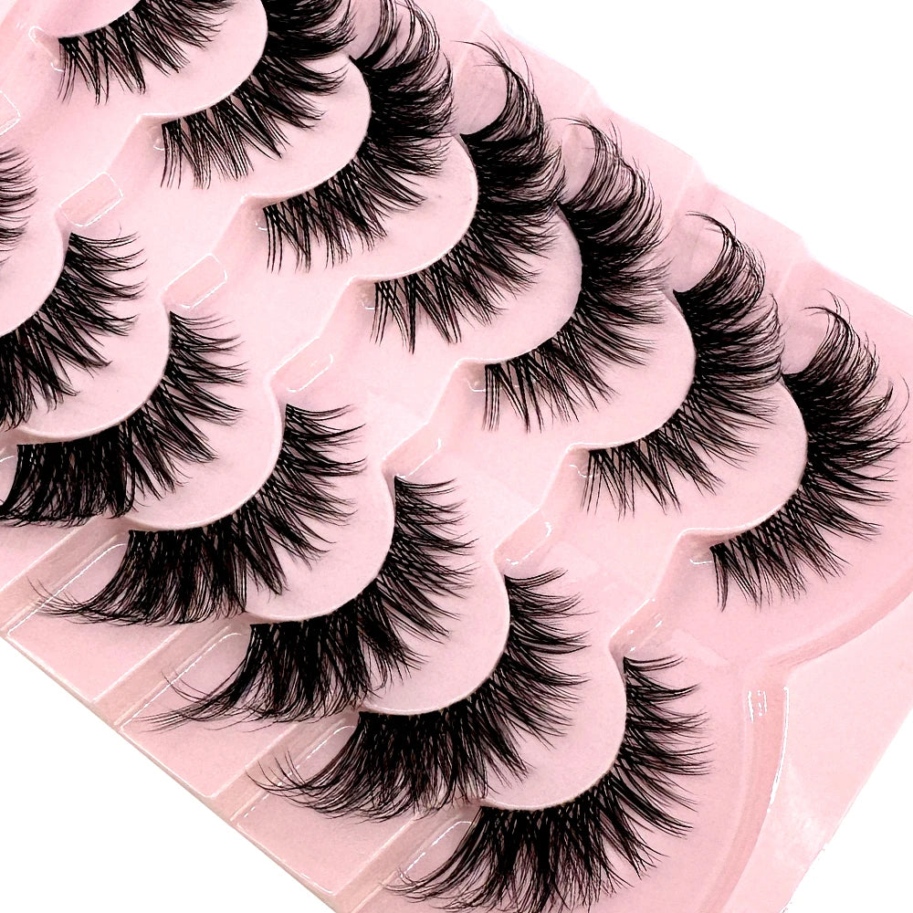 NEW 7Pairs Cat Eye Lashes Faux Mink Eyelashes Natural long Full Strip Lashes Winged End Eye Elongated Fake Lashes Soft Eyelashes