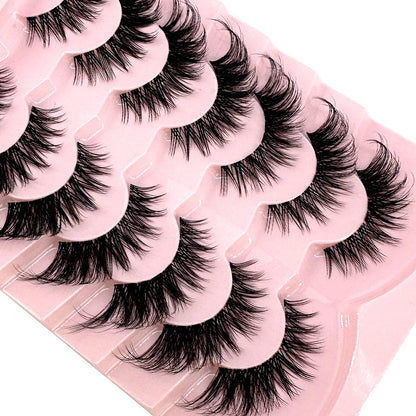 NEW 7Pairs Cat Eye Lashes Faux Mink Eyelashes Natural long Full Strip Lashes Winged End Eye Elongated Fake Lashes Soft Eyelashes