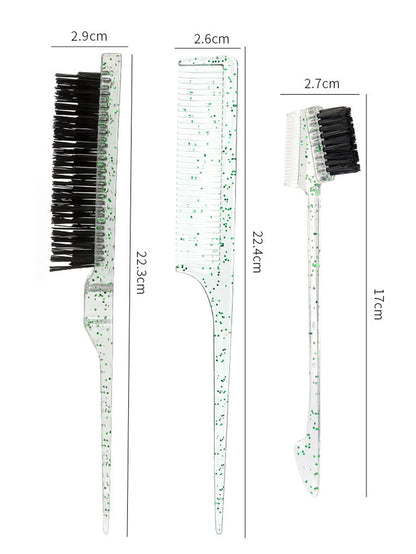 3-piece transparent comb set with double-sided edge control brush  tear brush and pointed tail comb Special for real hair wigs