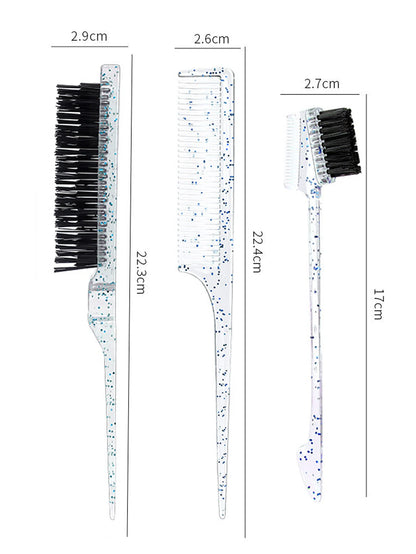 3-piece transparent comb set with double-sided edge control brush  tear brush and pointed tail comb Special for real hair wigs