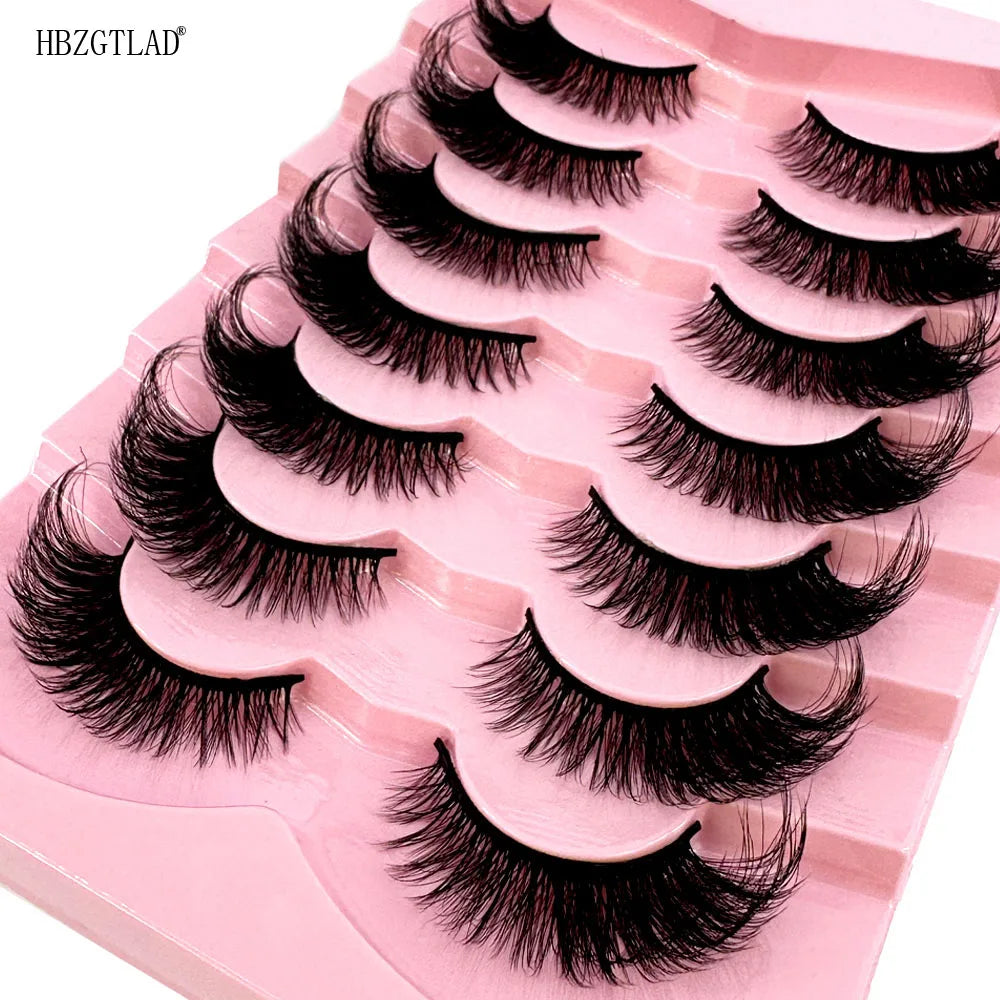 NEW 7Pairs Cat Eye Lashes Faux Mink Eyelashes Natural long Full Strip Lashes Winged End Eye Elongated Fake Lashes Soft Eyelashes
