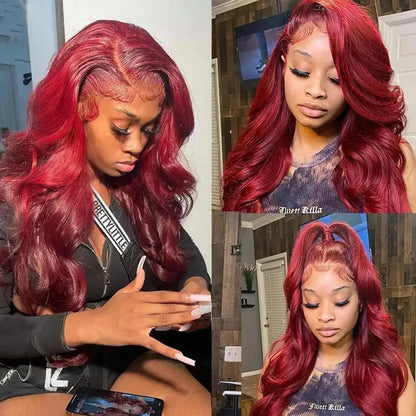 200% Body Wave Wig Burgundy 99J Lace Front