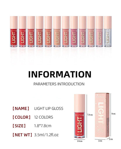 12-Color Lip Gloss Waterproof Long-lasting Moisturizing Lipstick Mirror Nude Lip Gloss Plain Lip Gloss Oil