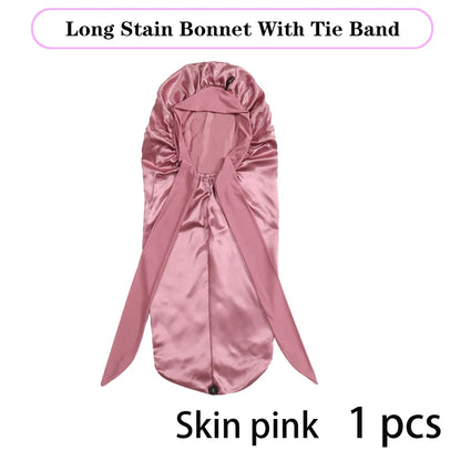 Leopard Print Satin Sleep Cap For Long Hair And Dreadlock Extra Large Silky Bonnet With Long Wide Tie For Women Sleeping Bonnet