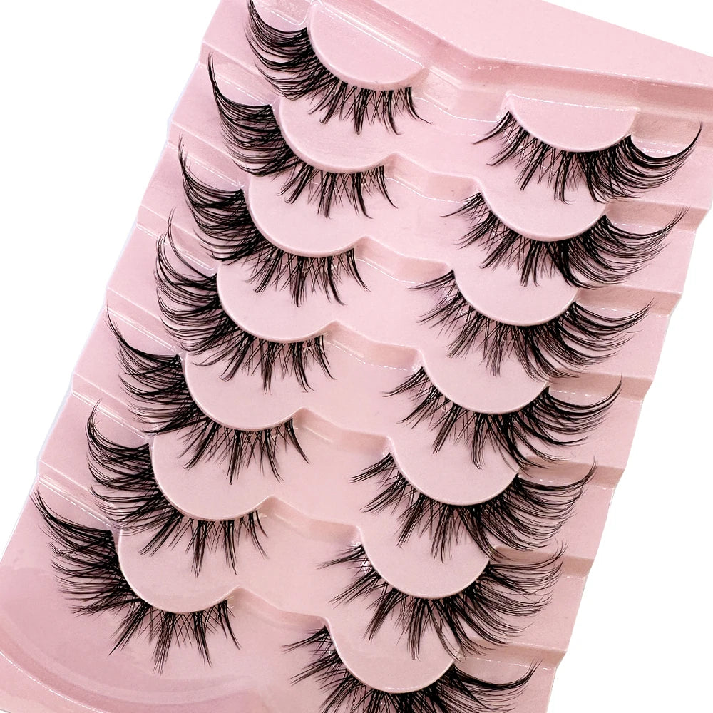 NEW 7Pairs Cat Eye Lashes Faux Mink Eyelashes Natural long Full Strip Lashes Winged End Eye Elongated Fake Lashes Soft Eyelashes