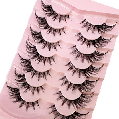 NEW 7Pairs Cat Eye Lashes Faux Mink Eyelashes Natural long Full Strip Lashes Winged End Eye Elongated Fake Lashes Soft Eyelashes
