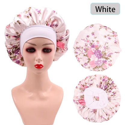 2Pcs Large Print Satin Bonnet With Stretchy Headwrap For Curly Hair Smooth Women Hair Cover Hair Wrap Cap Silk Scarf Sleep Hat