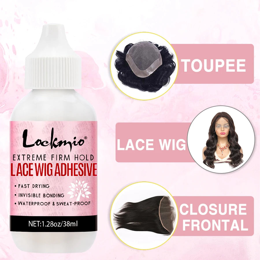 LOCKMIO Wig Glue Waterproof Adhesive for Bonding Lace Toupee Front Closure 6pcs/set Travel Size Wigs Extension Kit for Beginners