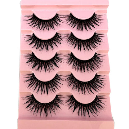 NEW 5Pairs Cosplay Anime Eyelashes Makeup Women Manga Lashes Dramatic Fairy Clusters False Lashes Wet Look Fake Lashes
