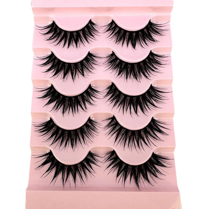 NEW 5Pairs Cosplay Anime Eyelashes Makeup Women Manga Lashes Dramatic Fairy Clusters False Lashes Wet Look Fake Lashes