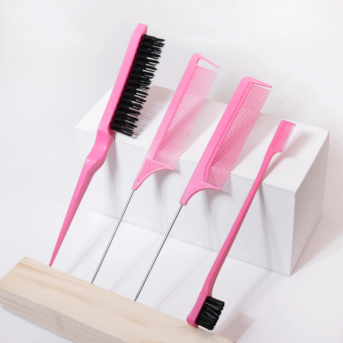 Hairstyle comb styling set of 4pc, mouse tail comb edge brush, used for brushing, and cutting hair，Special for real hair wigs