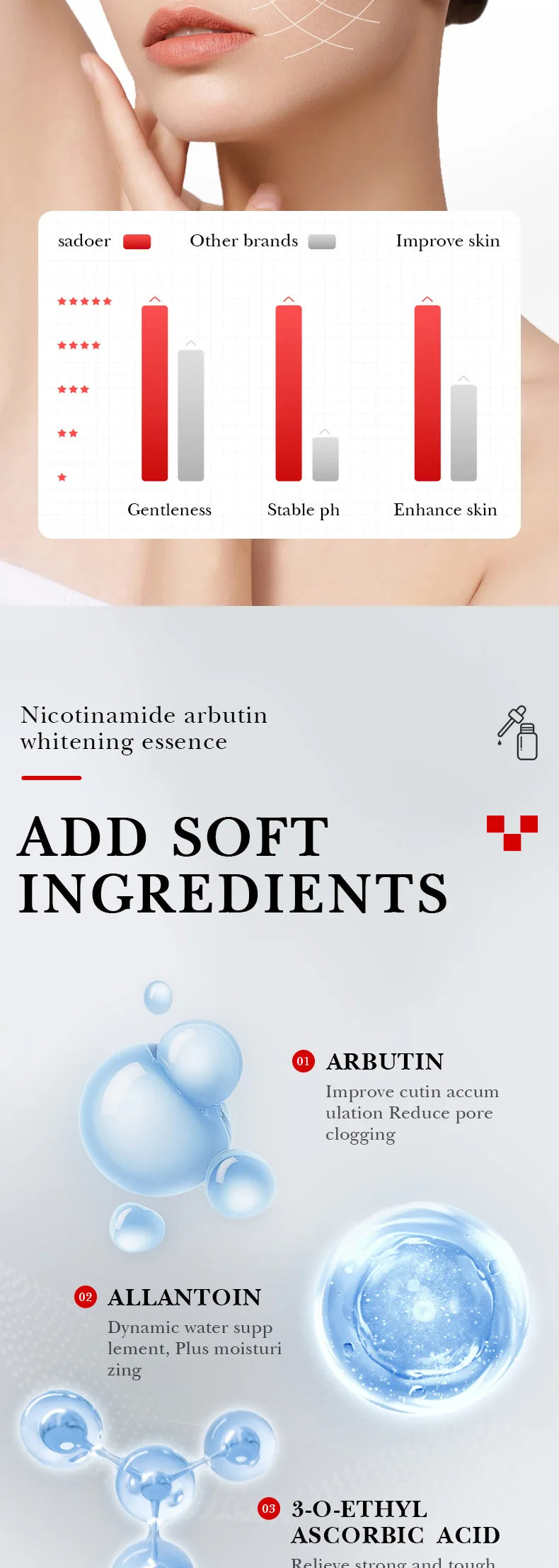 SADOER Arbutin Face Serum Moisturizing Nourishing Firming Brightening Face Serum Facial Essence Skin Care Products