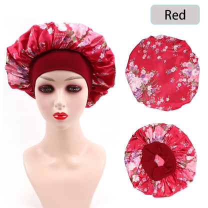 2Pcs Large Print Satin Bonnet With Stretchy Headwrap For Curly Hair Smooth Women Hair Cover Hair Wrap Cap Silk Scarf Sleep Hat