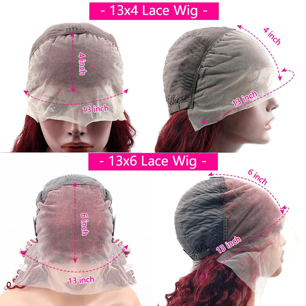 200% Body Wave Wig Burgundy 99J Lace Front Wig 13x4 13x6 HD Lace Frontal Wig Human Hair Pre Plucked 99j Red Colored Wig