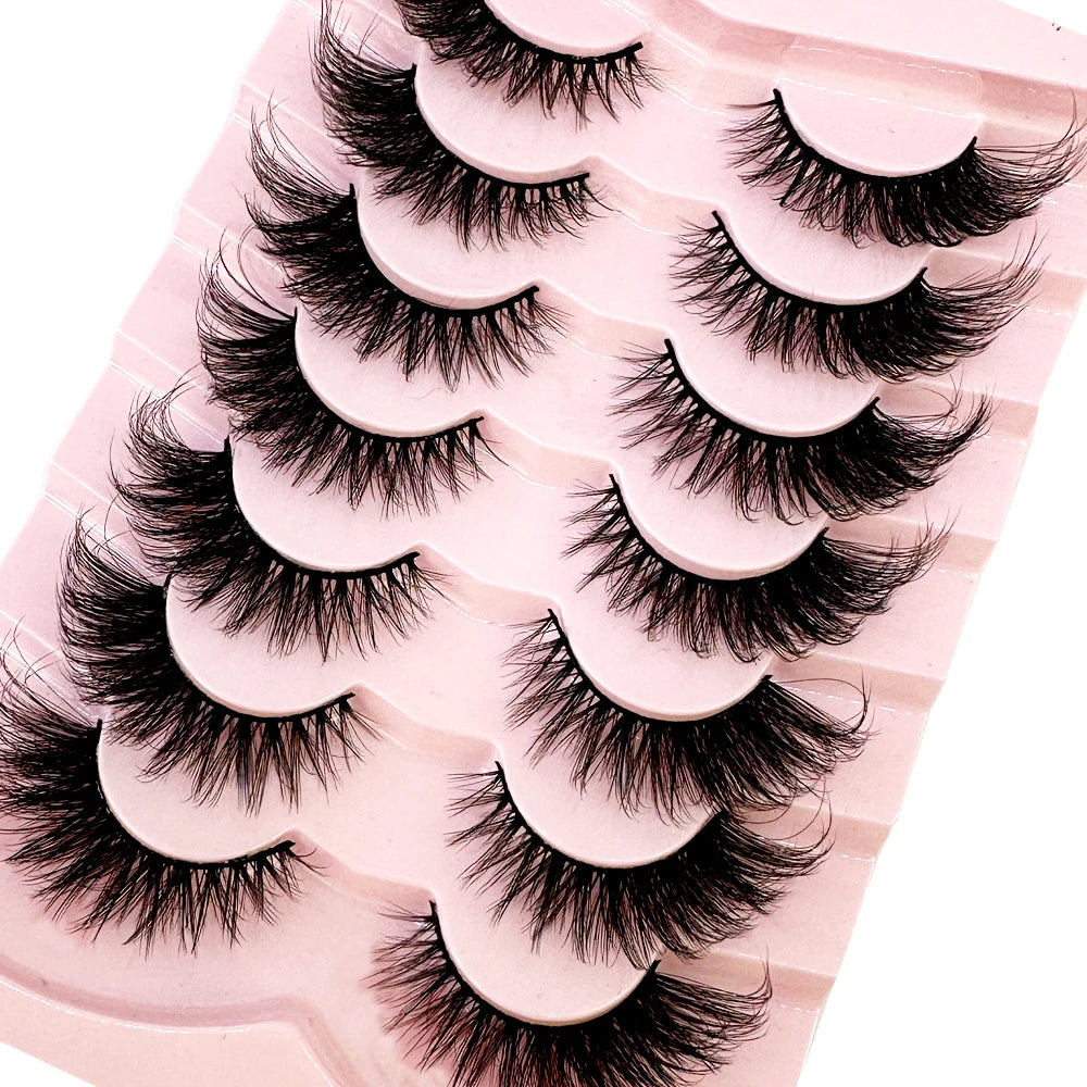 NEW 7Pairs Cat Eye Lashes Faux Mink Eyelashes Natural long Full Strip Lashes Winged End Eye Elongated Fake Lashes Soft Eyelashes