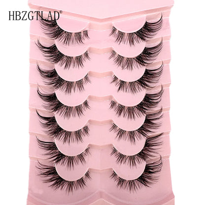 NEW 7Pairs Cat Eye Lashes Faux Mink Eyelashes Natural long Full Strip Lashes Winged End Eye Elongated Fake Lashes Soft Eyelashes