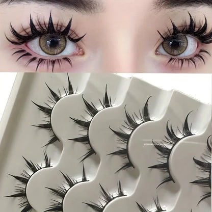 Anime-Inspired False Eyelashes, 5 Pairs Cartoon Eye Faux Lashes, Dramatic Look Demon Style, Volumizing & Lengthening