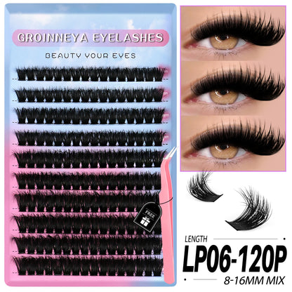 GROINNEYA Lashes Clusters Kit Mixed Individual Lashes Fluffy Faux Mink Lashes Soft Natural DIY Lashes Extension Set Makeup