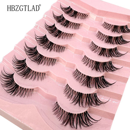 NEW 7Pairs Cat Eye Lashes Faux Mink Eyelashes Natural long Full Strip Lashes Winged End Eye Elongated Fake Lashes Soft Eyelashes