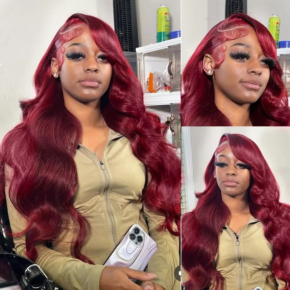 200% Body Wave Wig Burgundy 99J Lace Front