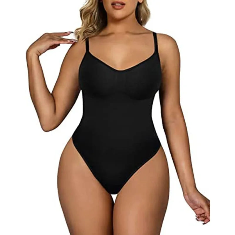 V Neck Spaghetti Strap Bodysuits Compression Body Suits Open Crotch Shapewear Slimming Body Shaper Smooth Out Bodysuit Shaper