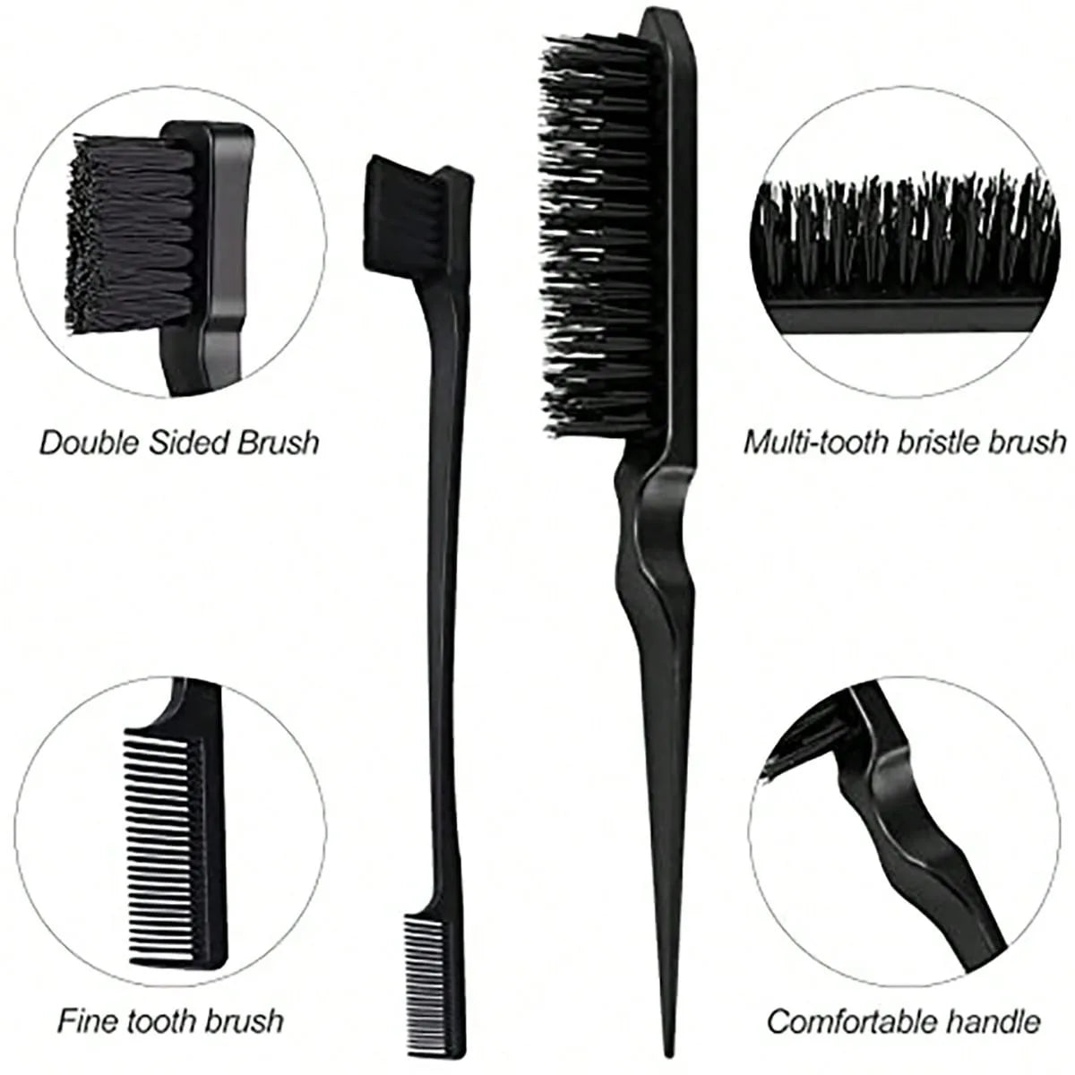 3pcs styling comb set with triple tear hair brush mouse tail comb edge brush,salon hair styling tool Special for real hair wigs