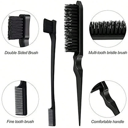 3pcs styling comb set with triple tear hair brush mouse tail comb edge brush,salon hair styling tool Special for real hair wigs