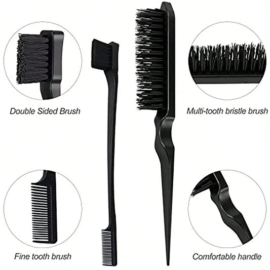 3pcs styling comb set with triple tear hair brush mouse tail comb edge brush,salon hair styling tool Special for real hair wigs