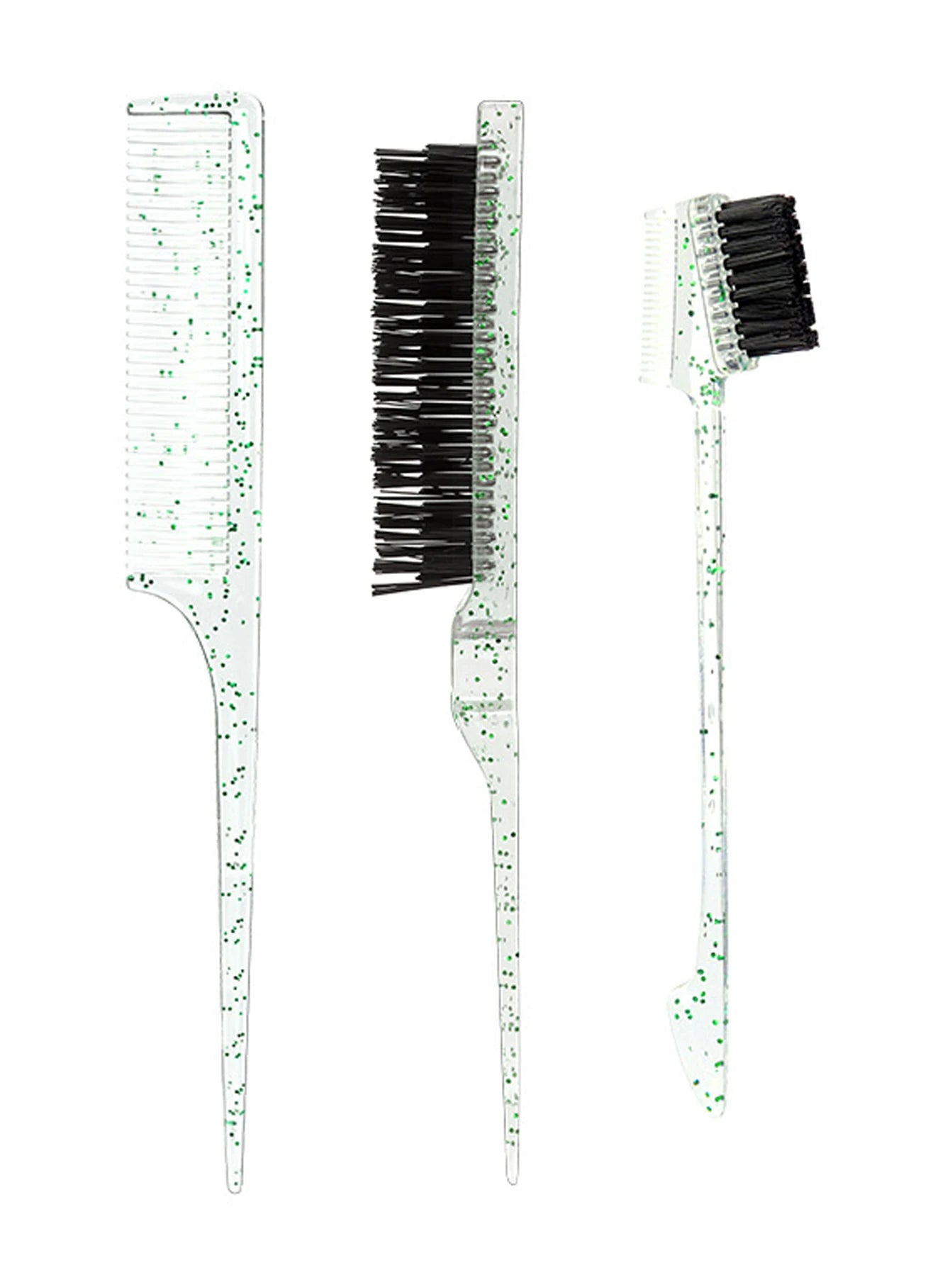 3-piece transparent comb set with double-sided edge control brush  tear brush and pointed tail comb Special for real hair wigs