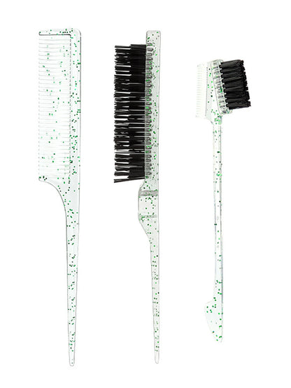 3-piece transparent comb set with double-sided edge control brush  tear brush and pointed tail comb Special for real hair wigs