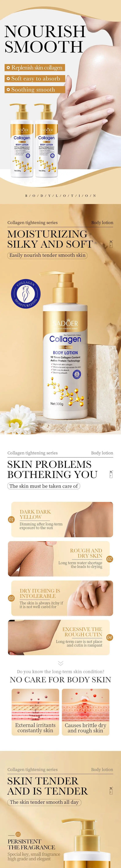 SADOER Collagen Body Lotion 300g Moisturizing and Anti-aging and Whitening Body Cream