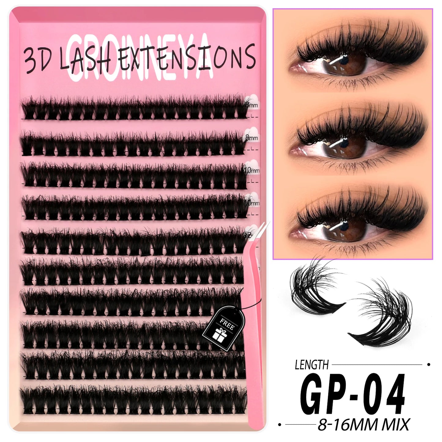 GROINNEYA Lashes Clusters Kit Mixed Individual Lashes Fluffy Faux Mink Lashes Soft Natural DIY Lashes Extension Set Makeup