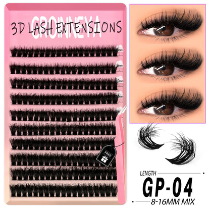 GROINNEYA Lashes Clusters Kit Mixed Individual Lashes Fluffy Faux Mink Lashes Soft Natural DIY Lashes Extension Set Makeup
