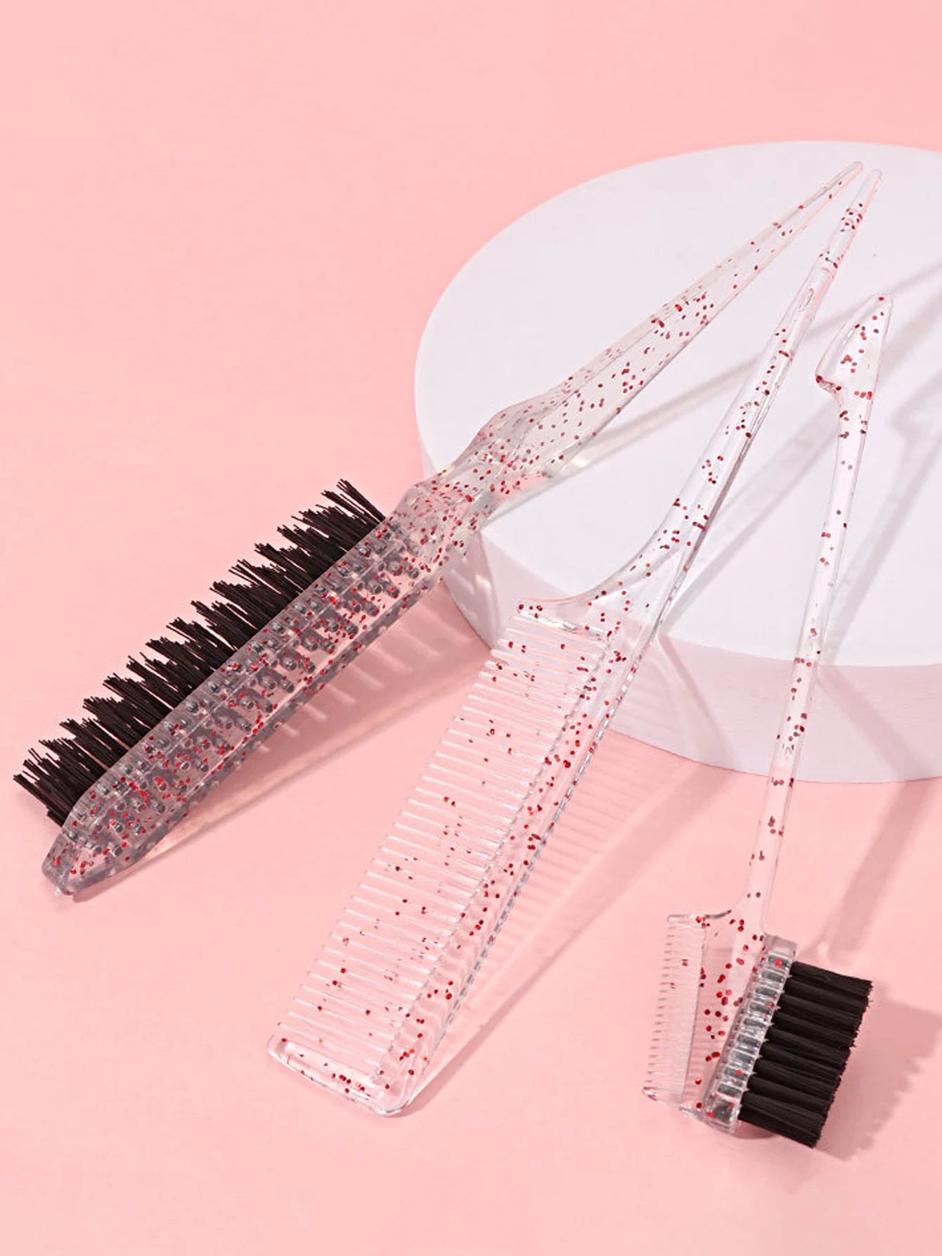 3-piece transparent comb set with double-sided edge control brush  tear brush and pointed tail comb Special for real hair wigs