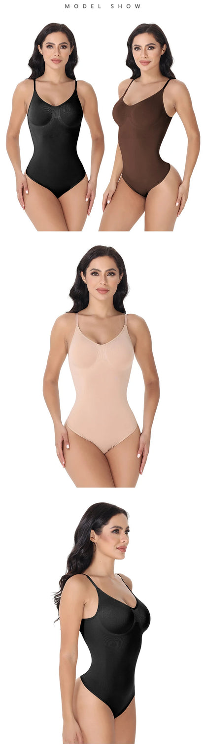 V Neck Spaghetti Strap Bodysuits Compression Body Suits Open Crotch Shapewear Slimming Body Shaper Smooth Out Bodysuit Shaper