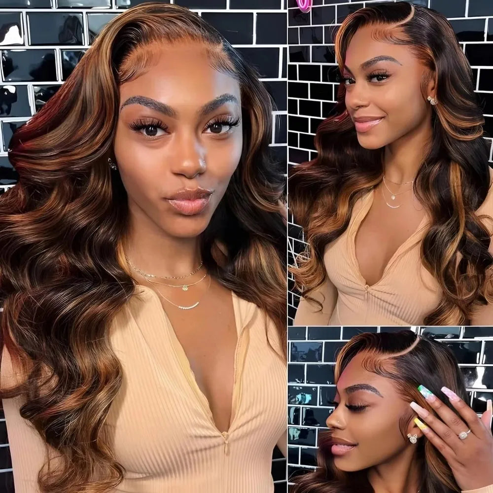 32 Inch Highlight Lace Front Wig Human Hair 1B/30 Body Wave Ombre Lace Front Wig Human Hair 13x6 Lace Frontal Wigs 180 Density