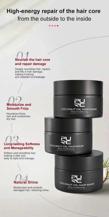 PURC Coconut Oil Hair Mask Repair Damaged Frizz Smoothing Nourishing Keratin Hair Treatments Masks Hair Care Products